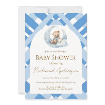 Oso de baby shower de niño a cuadros azules