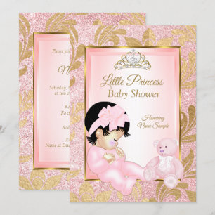 Invitación Oso de Baby Shower de Purpurina Dorada Rosa