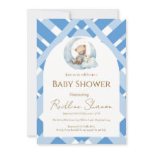 Oso de baby shower Niño Plaid Azul