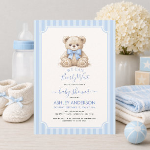 Invitación Oso de Baby Shower Teddy Bear Casi Espera & Rayas 