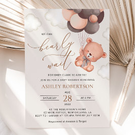 Invitación Oso de Bebé, Oso de Teddy, Globos Marrones, Baby S
