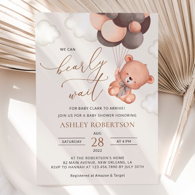 Invitación Oso de Bebé, Oso de Teddy, Globos Marrones, Baby S (Subido por el creador)
