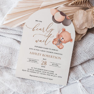 Invitación Oso de Bebé, Oso de Teddy, Globos Marrones, Baby S