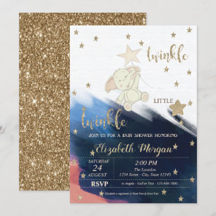 Invitación Oso de brillo dorado Baby Shower Twinkle Little St