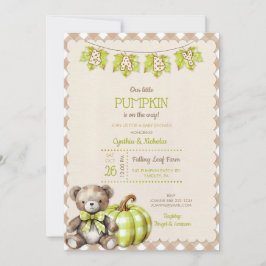 Invitación Oso de cuadros de otoño Calabaza Hojas