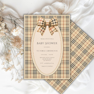 Invitación Oso de cuadros marrones y negros Baby Shower