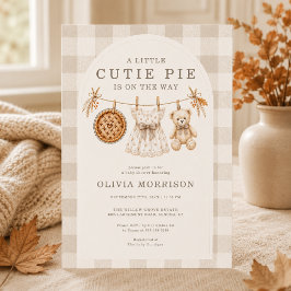 Invitación Oso de cuadros Pequeño Pastelito Otoño Baby Shower