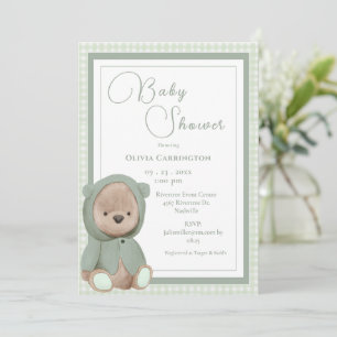 Invitación Oso de cuadros vintage para baby shower