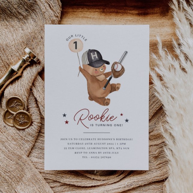 Invitación Oso de cumpleaños de Rookie (Zazzle Rookie 1st Birthday Bear Invitation)