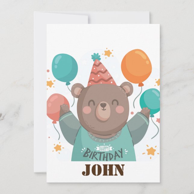 Invitación Oso de cumpleaños lindo (Anverso)