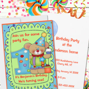 Invitación Oso de cumpleaños lindo edad 1