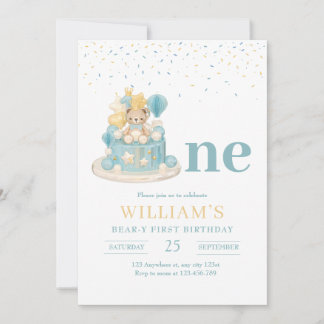 Invitación Oso de cumpleaños número uno Teddy Bear 1er cumple