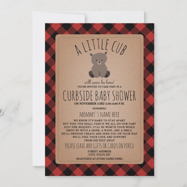 Invitación Oso de distanciamiento social de Baby Shower de Cu (Anverso)