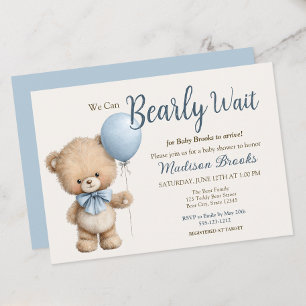 Invitación Oso de espera Teddy Bear Baby Shower Azul