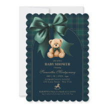 Oso de felpa de cuadros verdes Baby Shower Preppy