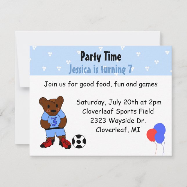 Invitación Oso de fútbol adorable (Anverso)