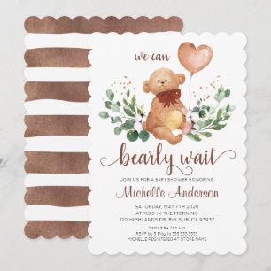 Invitación Oso de Greenery Teddy Bear Bearly Wait Baby Shower