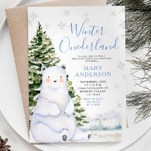 Invitación Oso de Invierno Copos de Nieve Terranova Primer Cu