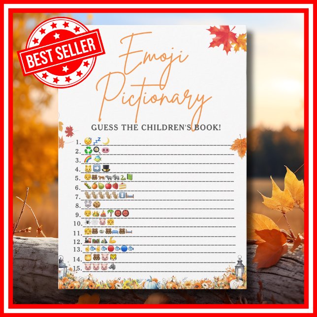 Invitación Oso De Juego Baby Shower De EMOJI De LIBROS Infant (CHILDREN'S BOOK EMOJI GAME Easy Baby Shower Game A Little Pumpkin is on the Way Fall Autumn Theme)