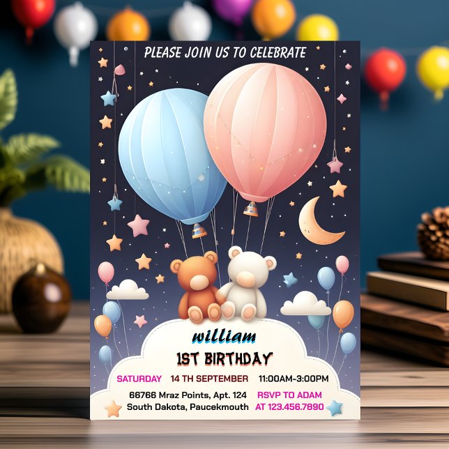 Invitación oso de la articulación del cielo Hot Air Balloon T (Subido por el creador)