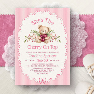 Invitación Oso de la Cereza en la Cima para Baby Shower