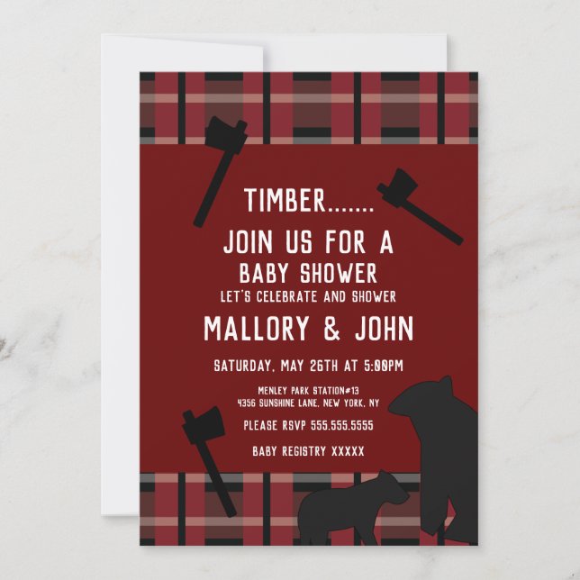 Invitación Oso de la Naturaleza y Caída del Ax Lumbarjack (Anverso)