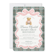Oso de lazo coqueto rosa cumpleaños beary primero