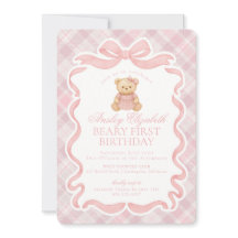Oso de lazo coqueto rosa cumpleaños beary primero