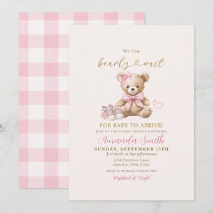 Invitación Oso de lazo rosa No podemos esperar bebé Baby Show