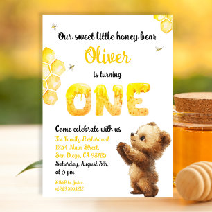 Invitación Oso de miel amarillo dulce cumpleaños
