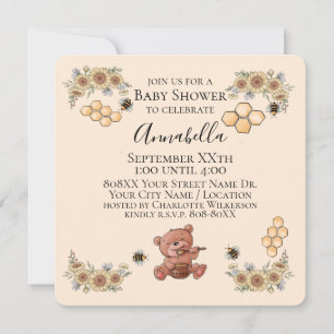 Invitación Oso De Miel Lindo & Abejas Con Girasoles Baby Show