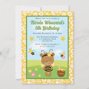 Invitación Oso de miel lindo y cumpleaños de niños de abejas 
