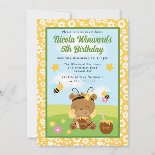 Invitación Oso de miel lindo y cumpleaños de niños de abejas 