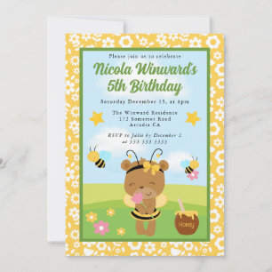 Invitación Oso de miel lindo y cumpleaños de niños de abejas