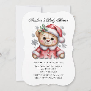 Invitación Oso de Navidad Adorable y Copos de Nieve Baby Show