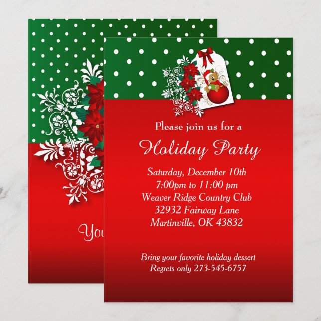 Invitación Oso de Navidades festivos (Anverso / Reverso)