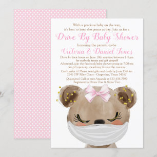 Invitación Oso de niña con máscara en la ducha de bebé Drive 