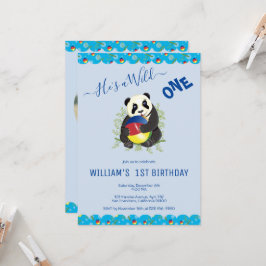 Invitación Oso de Panda Azul Cute Salvaje Un Primer Cumpleaño