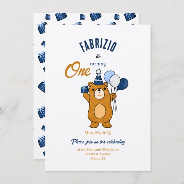 Invitación Oso de peluche (Anverso / Reverso)