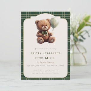 Invitación Oso de peluche a cuadros con encanto elegante para
