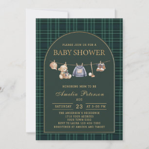 Invitación Oso de peluche a cuadros vintage Polo Lujo baby sh