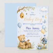 Oso de peluche acuarela abeja bebé niño Baby Showe