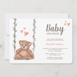 Invitación Oso de peluche acuarela floral ducha de bebé