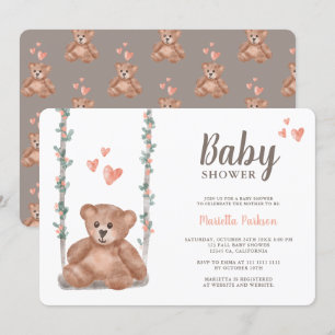 Invitación Oso de peluche acuarela floral ducha de bebé