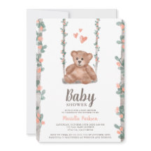 Oso de peluche acuarela floral ducha de bebé