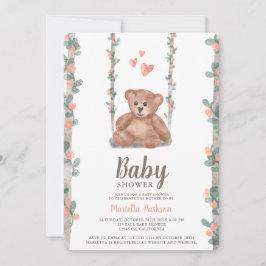 Invitación Oso de peluche acuarela floral ducha de bebé