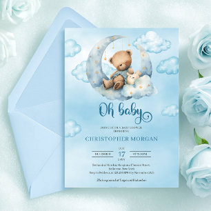 Invitación Oso de peluche adorable de acuarela durmiendo sobr