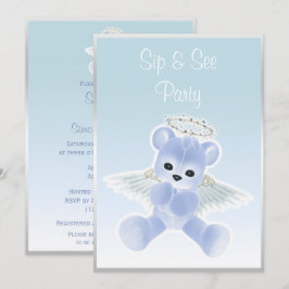 Invitación Oso de peluche Ángel Azul Sip & See