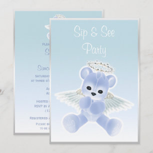 Invitación Oso de peluche Ángel Azul Sip & See