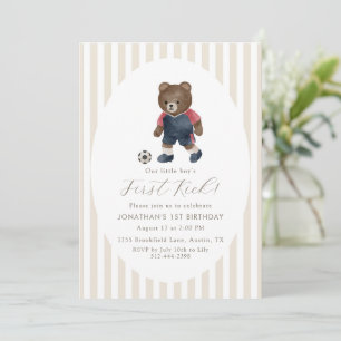 Invitación Oso de peluche antiguo fútbol primer golpe cumplea